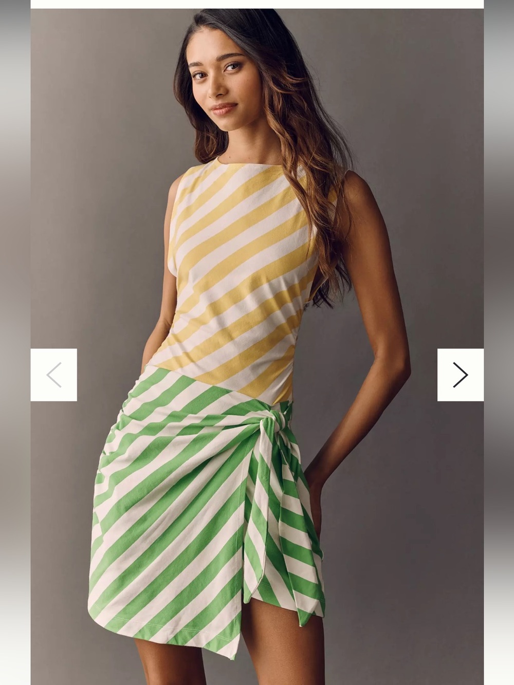 Anthropologie Daily Practice Wrapped Mini Dress Green and Yellow Stripes NWT